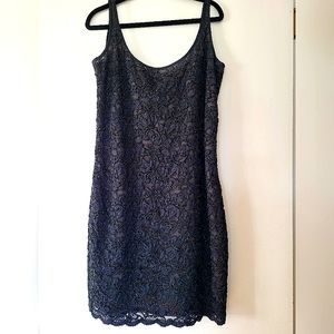 Vintage 90s Emanuel Ungaro Designer Black Lace Dress Gold Accents Size 8